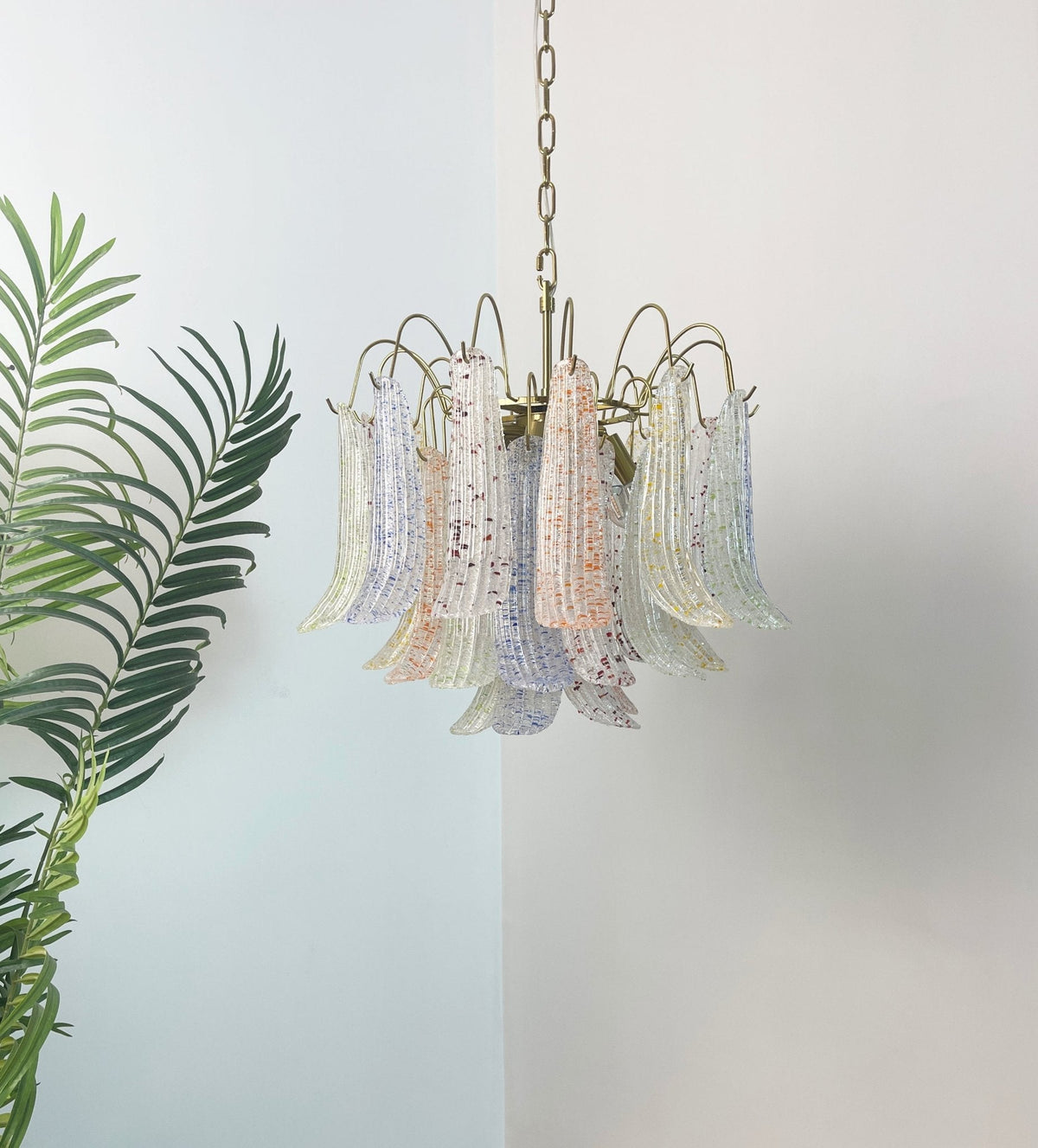Venini Style Murano Glass Chandelier with Gold Finish – Modern Designer Lighting
