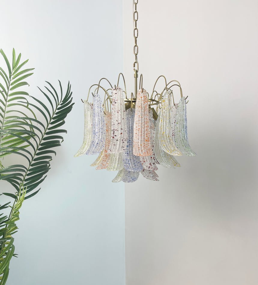 Venini Style Murano Glass Chandelier with Gold Finish – Modern Designer Lighting