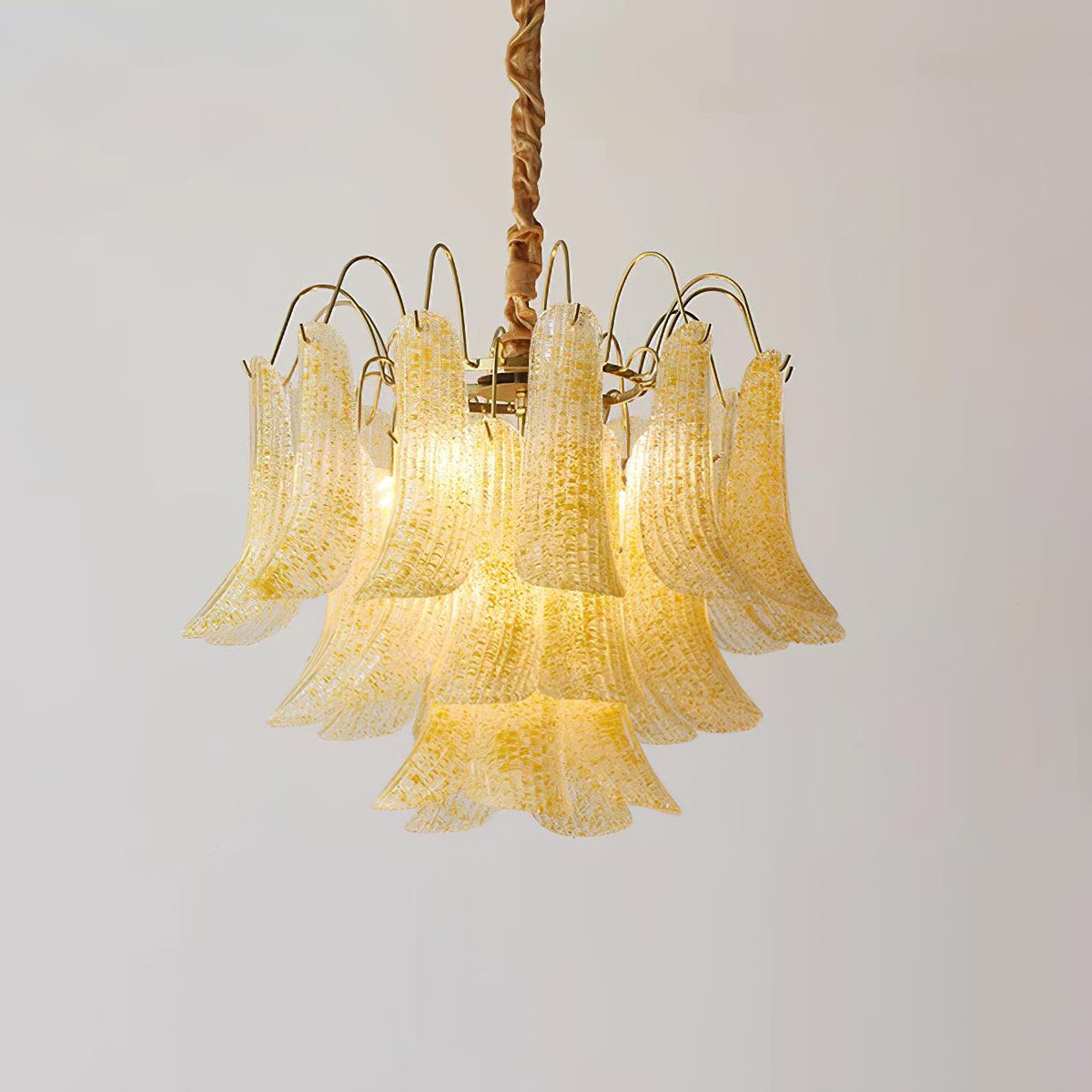 Venini Style Murano Glass Chandelier with Gold Finish – Modern Designer Lighting