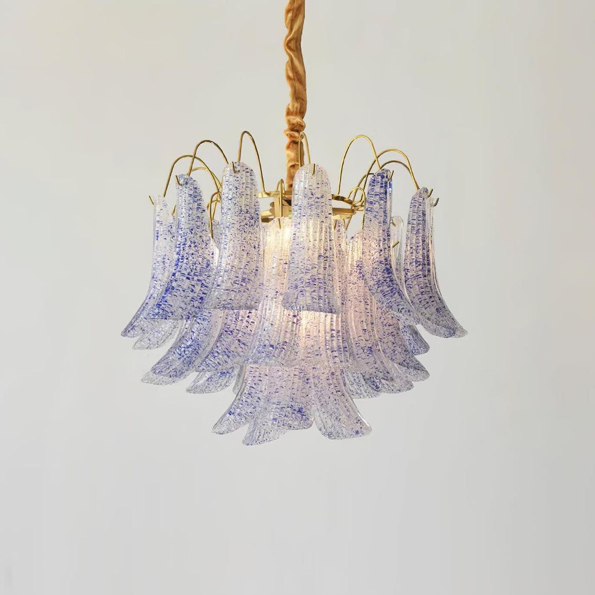 Venini Style Murano Glass Chandelier with Gold Finish – Modern Designer Lighting