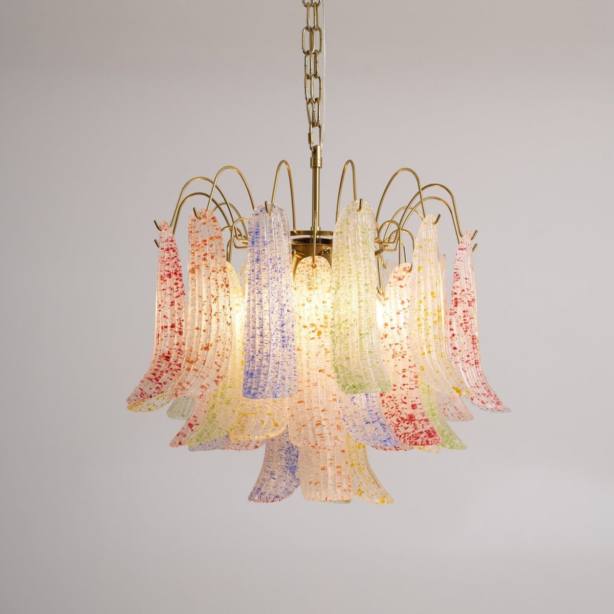 Venini Style Murano Glass Chandelier with Gold Finish – Modern Designer Lighting