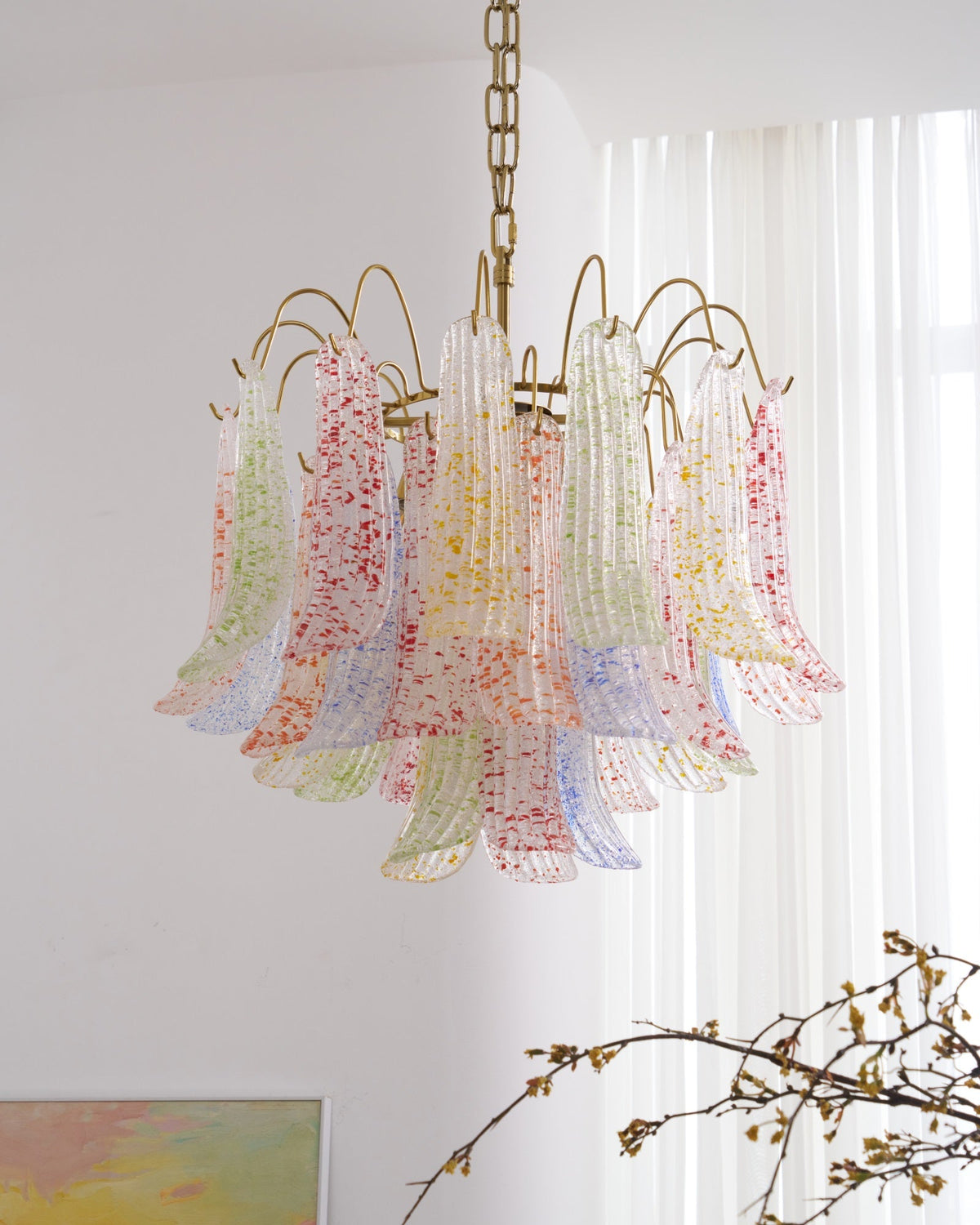 Venini Style Murano Glass Chandelier with Gold Finish – Modern Designer Lighting