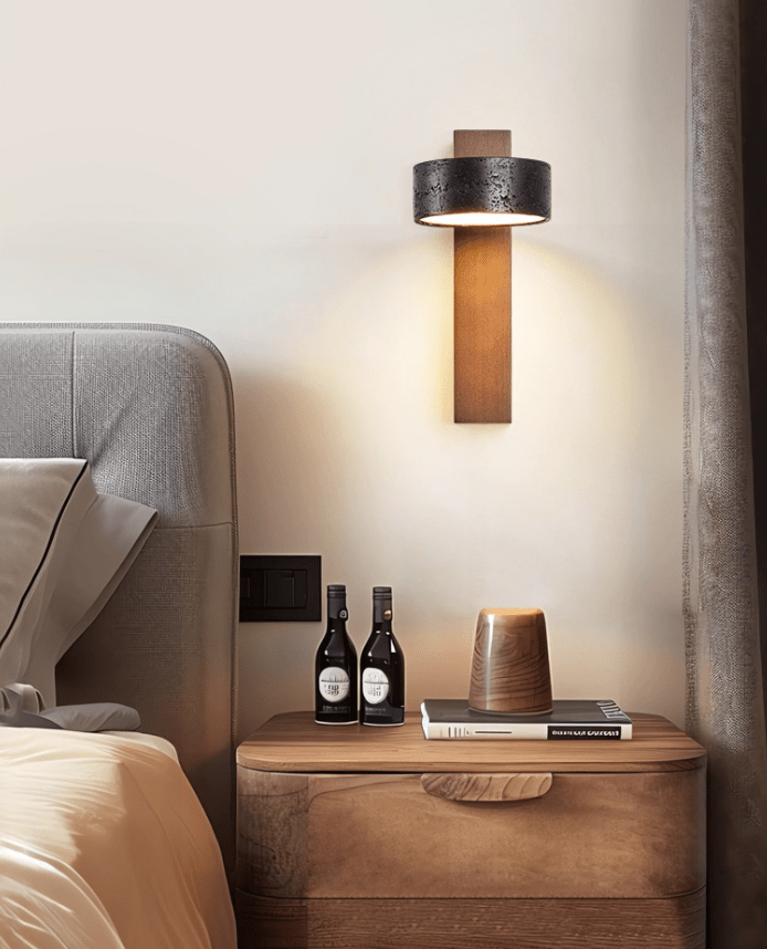 Vera Wall Sconce in Black Travertine and Walnut