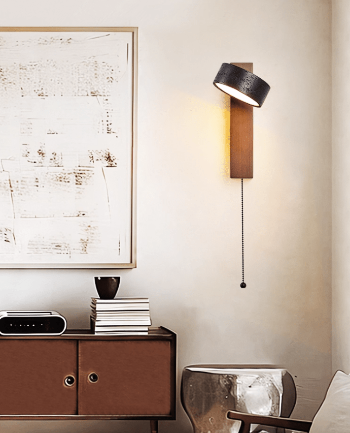 Vera Wall Sconce in Black Travertine and Walnut