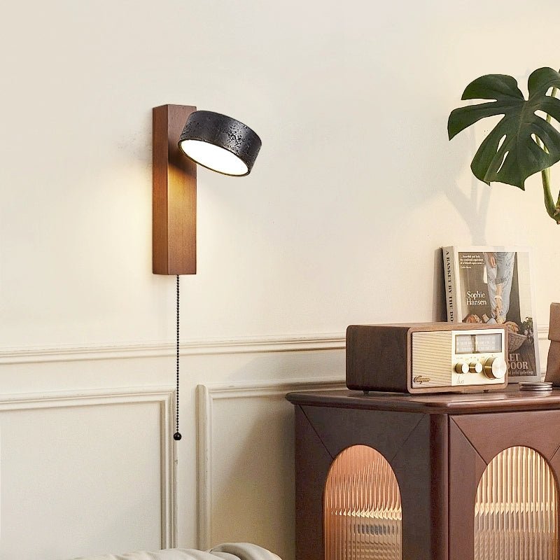 Vera Wall Sconce in Black Travertine and Walnut