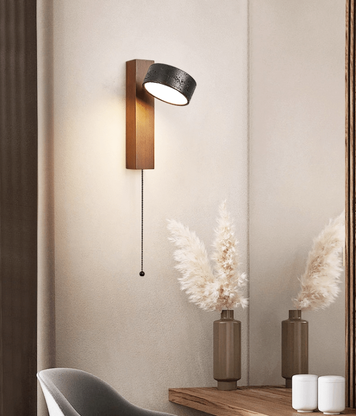 Vera Wall Sconce in Black Travertine and Walnut