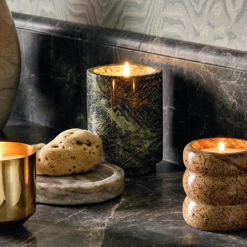 Verdant Stone Candle Holder – Sculptural Marble Table Accent
