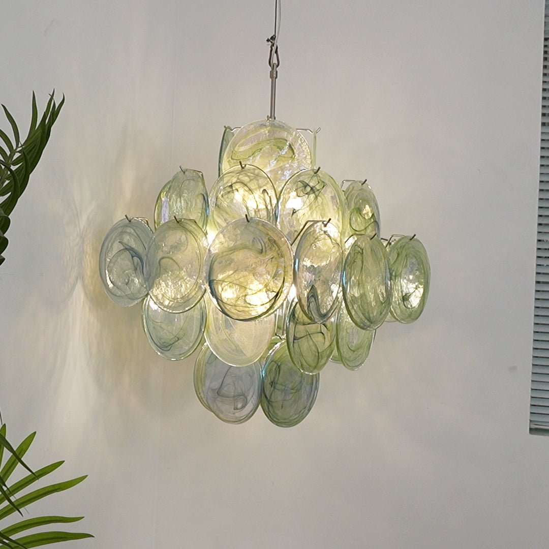Verdant Bloom Modern Glass Chandelier with Green Discs
