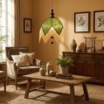 Verdant Fringe Pendant Light – Art Deco Botanical Dome Pendant in Green and Walnut