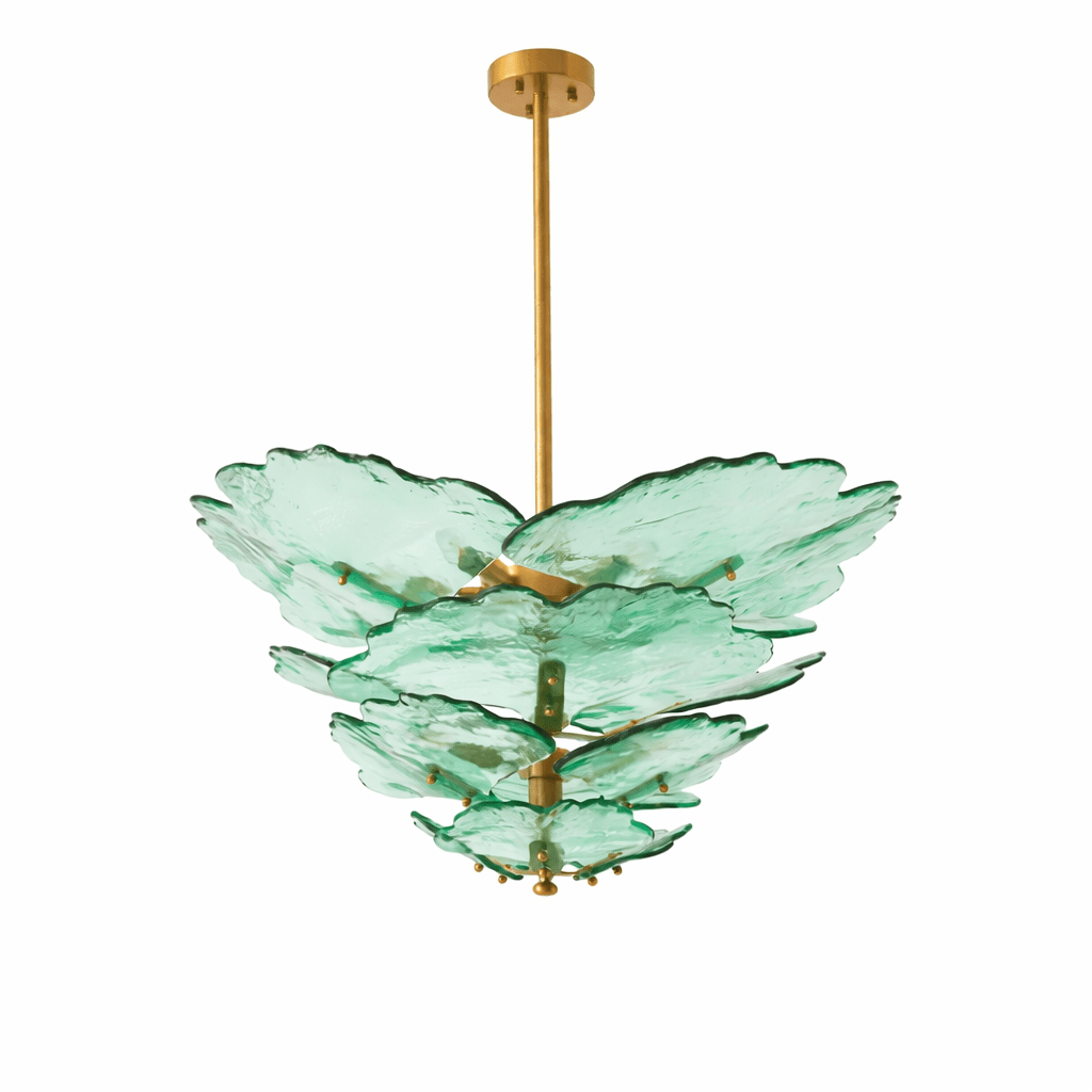 Verdant Petal Glass Chandelier in Brass for Dining Room and Living Room