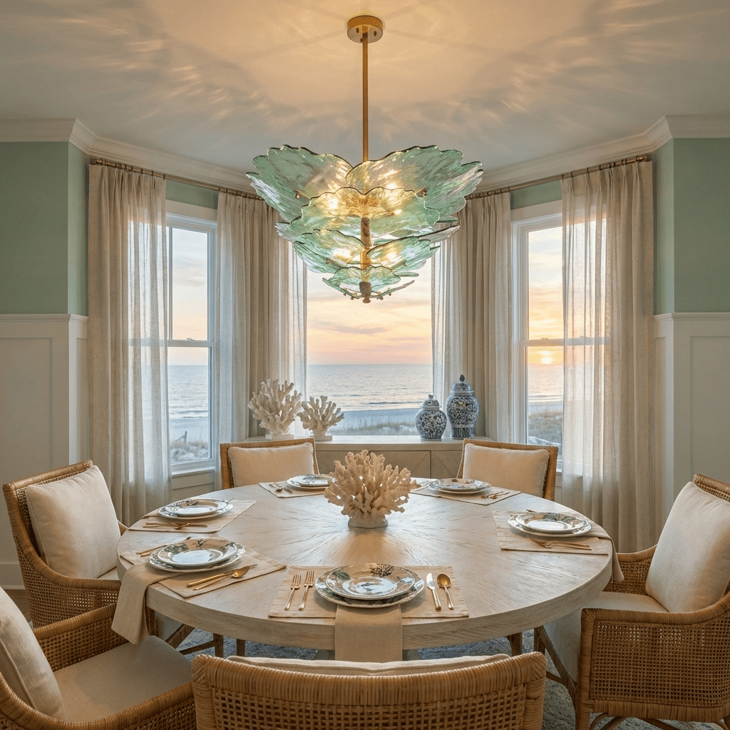 Verdant Petal Glass Chandelier in Brass for Dining Room and Living Room