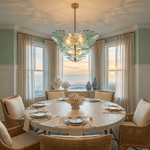 Verdant Petal Glass Chandelier in Brass for Dining Room and Living Room