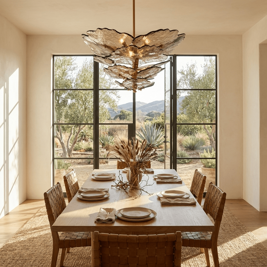 Verdant Petal Glass Chandelier in Brass for Dining Room and Living Room
