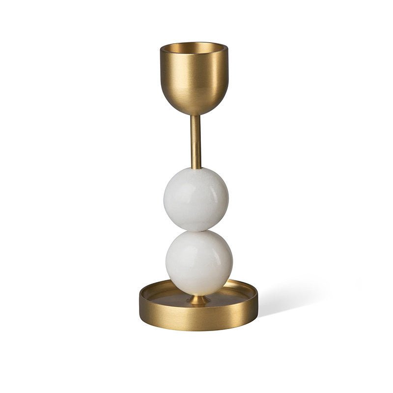 Verdant Sphere Candle Holder — Sculptural Brass & Marble Table Accent