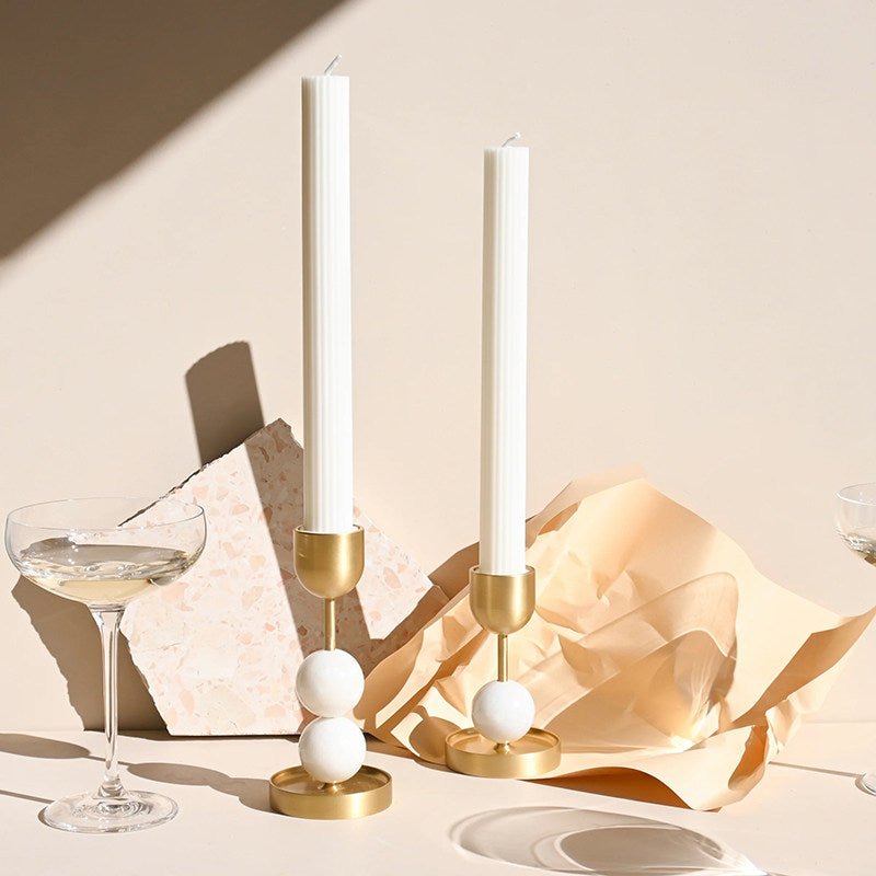Verdant Sphere Candle Holder — Sculptural Brass & Marble Table Accent