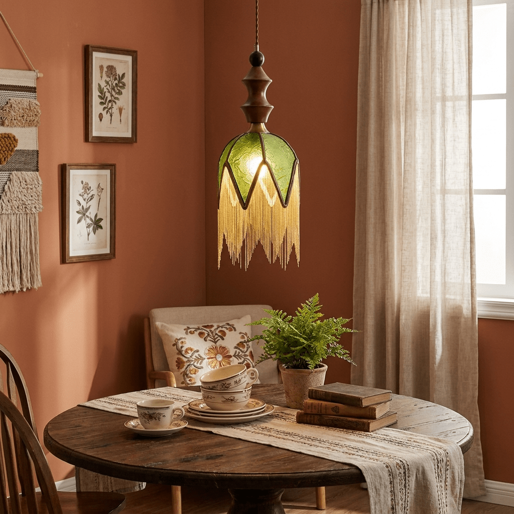 Verdant Tassel Pendant Light – Art Deco Glass & Brass Pendant for Dining Room