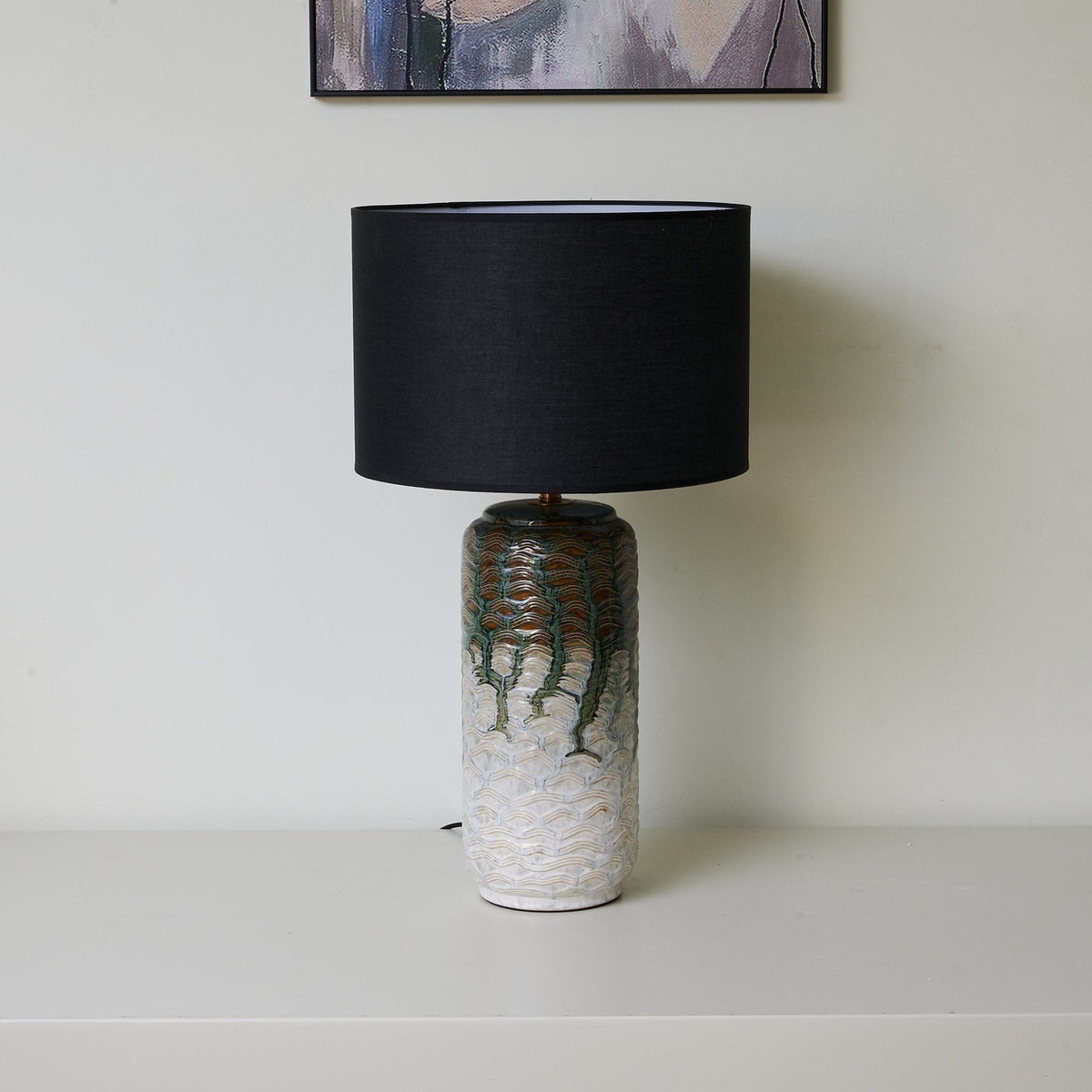Verde Drip Ceramic Table Lamp with Black Linen Shade