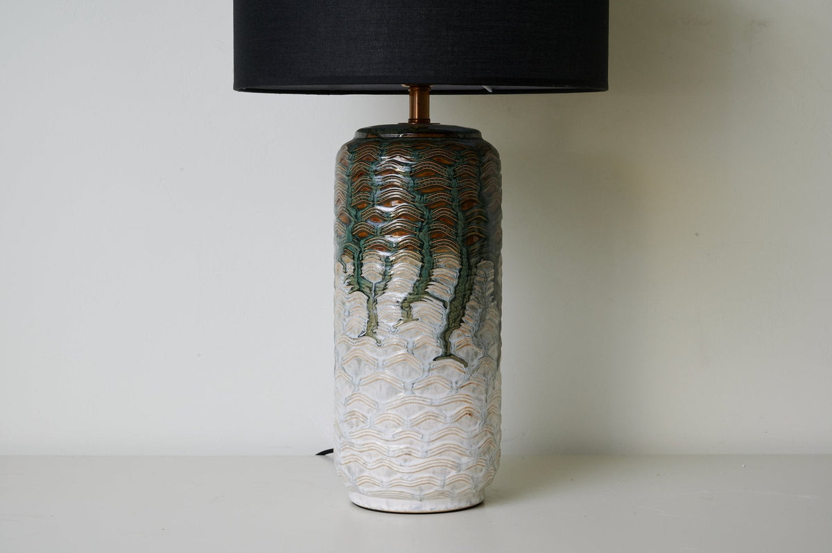 Verde Drip Ceramic Table Lamp with Black Linen Shade