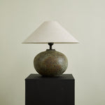 Verdigris Echo Ceramic Table Lamp with Linen Shade for Living Room & Bedroom