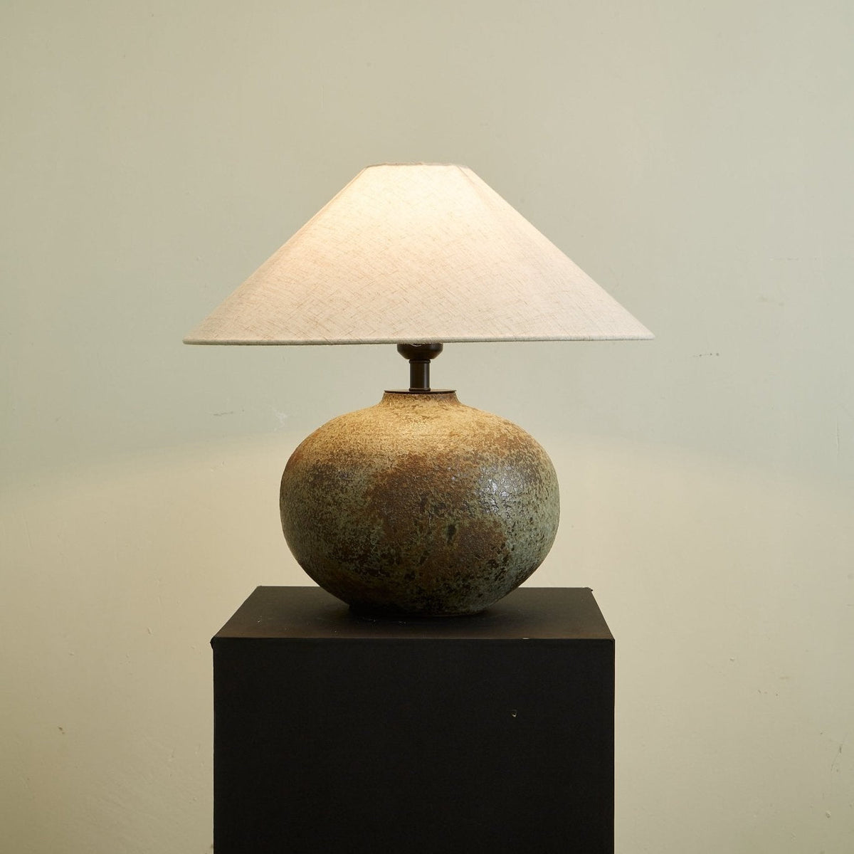 Verdigris Echo Ceramic Table Lamp with Linen Shade for Living Room & Bedroom