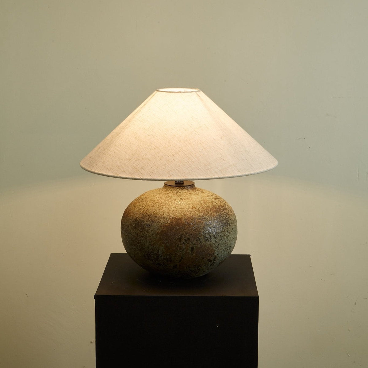 Verdigris Echo Ceramic Table Lamp with Linen Shade for Living Room & Bedroom