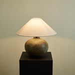 Verdigris Echo Ceramic Table Lamp with Linen Shade for Living Room & Bedroom
