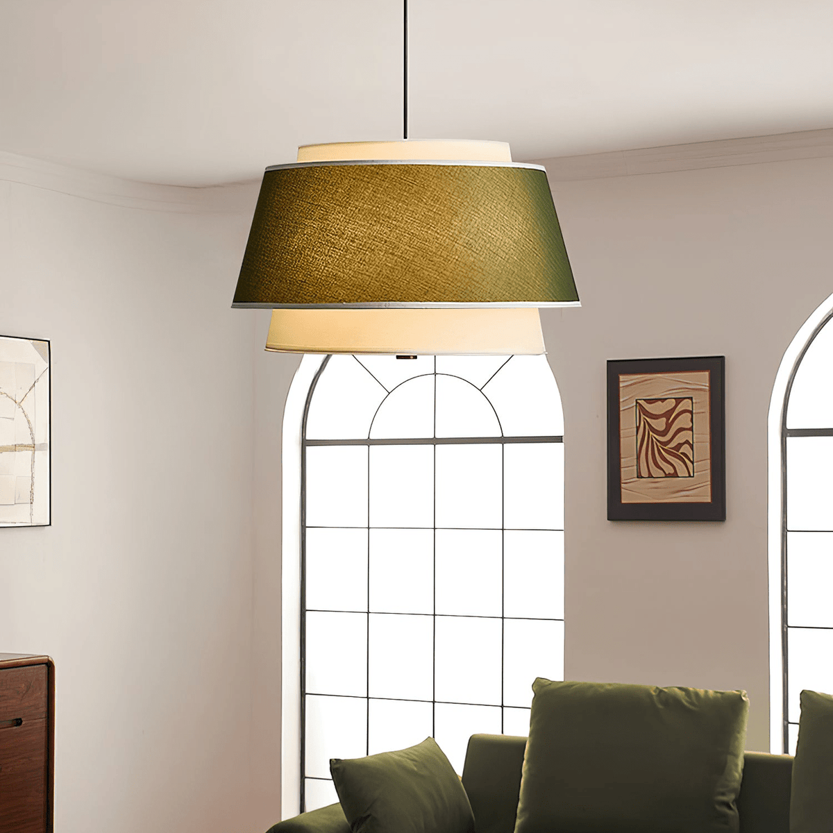 Verdura Double-Layer Fabric Drum Pendant Light for Dining and Living Spaces