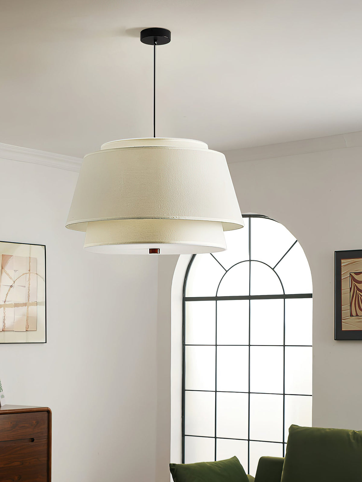 Verdura Double-Layer Fabric Drum Pendant Light for Dining and Living Spaces