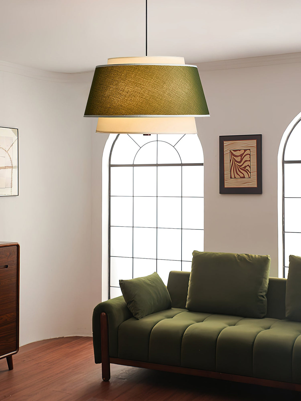 Verdura Double-Layer Fabric Drum Pendant Light for Dining and Living Spaces