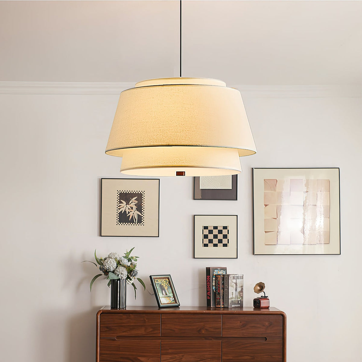 Verdura Double-Layer Fabric Drum Pendant Light for Dining and Living Spaces