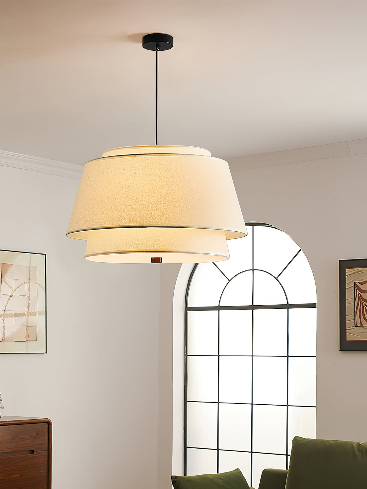 Verdura Double-Layer Fabric Drum Pendant Light for Dining and Living Spaces