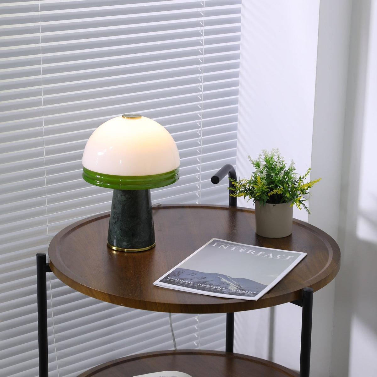 Verdura Dome Small Table Lamp in Marble and Brass with Green Glass Accent