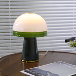 Verdura Dome Small Table Lamp in Marble and Brass with Green Glass Accent