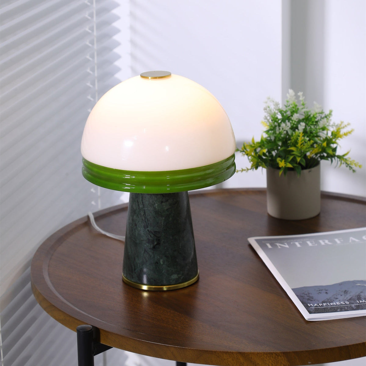 Verdura Dome Small Table Lamp in Marble and Brass with Green Glass Accent
