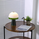 Verdura Dome Small Table Lamp in Marble and Brass with Green Glass Accent