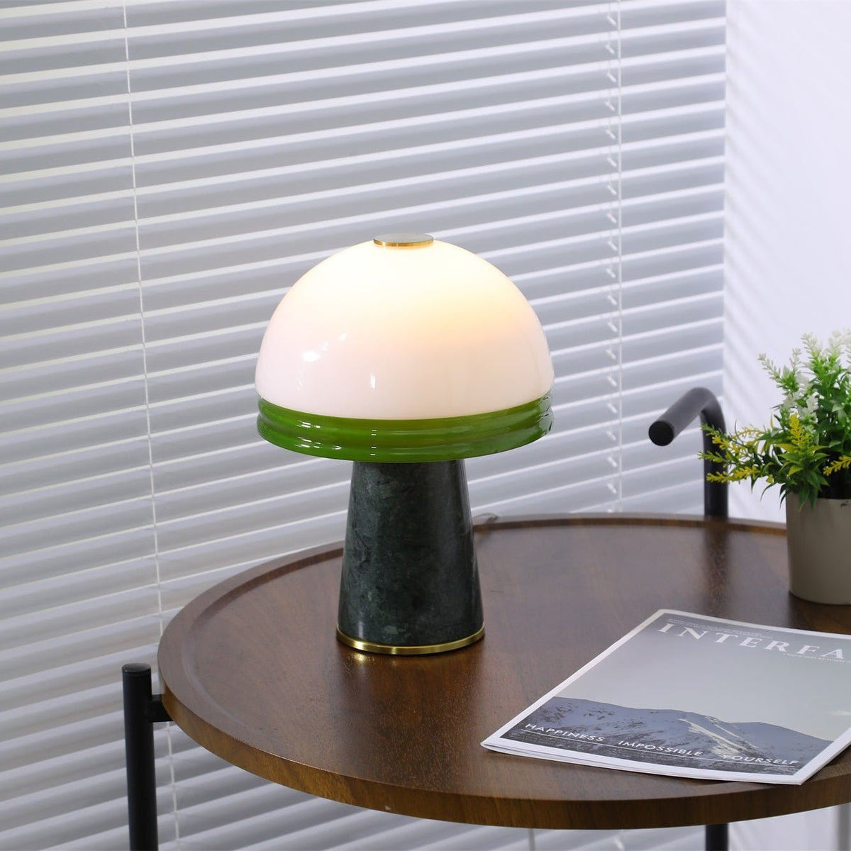 Verdura Dome Small Table Lamp in Marble and Brass with Green Glass Accent