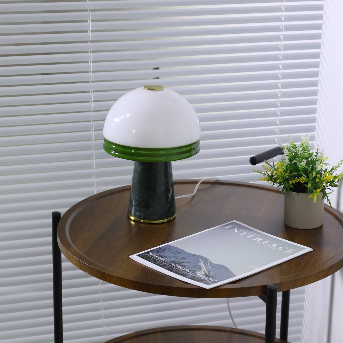 Verdura Dome Small Table Lamp in Marble and Brass with Green Glass Accent
