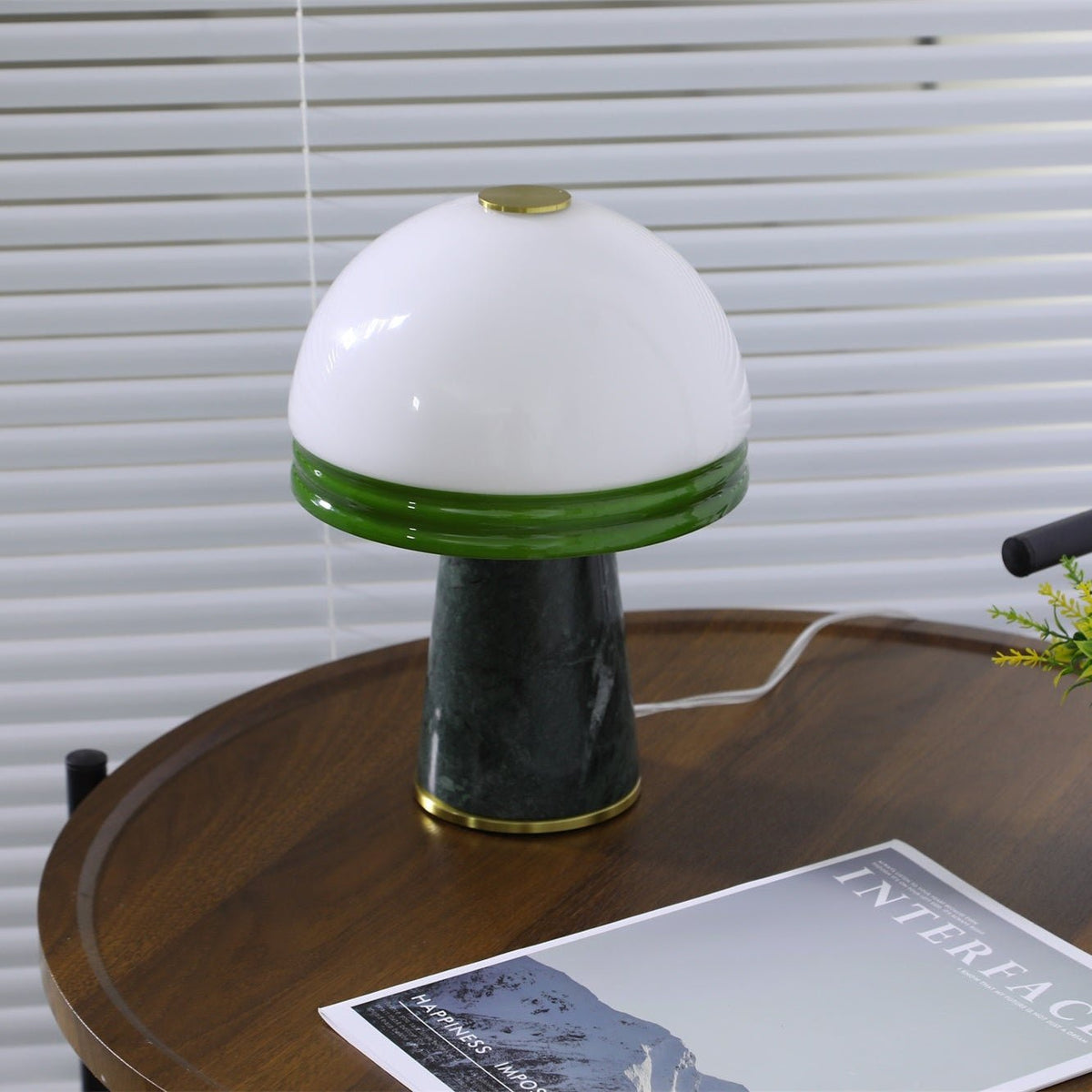 Verdura Dome Small Table Lamp in Marble and Brass with Green Glass Accent