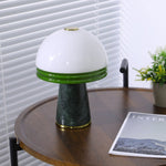 Verdura Dome Small Table Lamp in Marble and Brass with Green Glass Accent