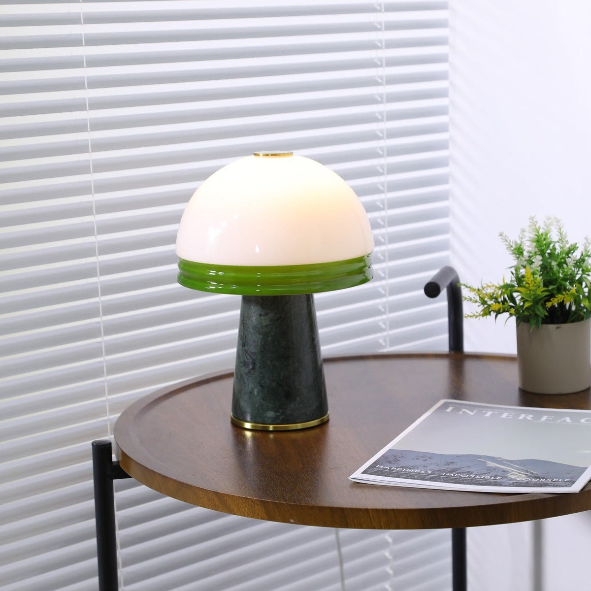 Verdura Dome Small Table Lamp in Marble and Brass with Green Glass Accent