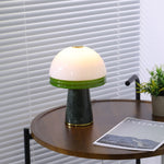 Verdura Dome Small Table Lamp in Marble and Brass with Green Glass Accent