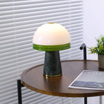 Verdura Dome Small Table Lamp in Marble and Brass with Green Glass Accent