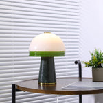Verdura Dome Small Table Lamp in Marble and Brass with Green Glass Accent