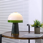 Verdura Dome Small Table Lamp in Marble and Brass with Green Glass Accent
