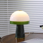 Verdura Dome Small Table Lamp in Marble and Brass with Green Glass Accent