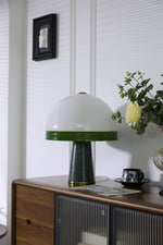 Verdura Dome Table Lamp with Marble Base and Green Glass Accent