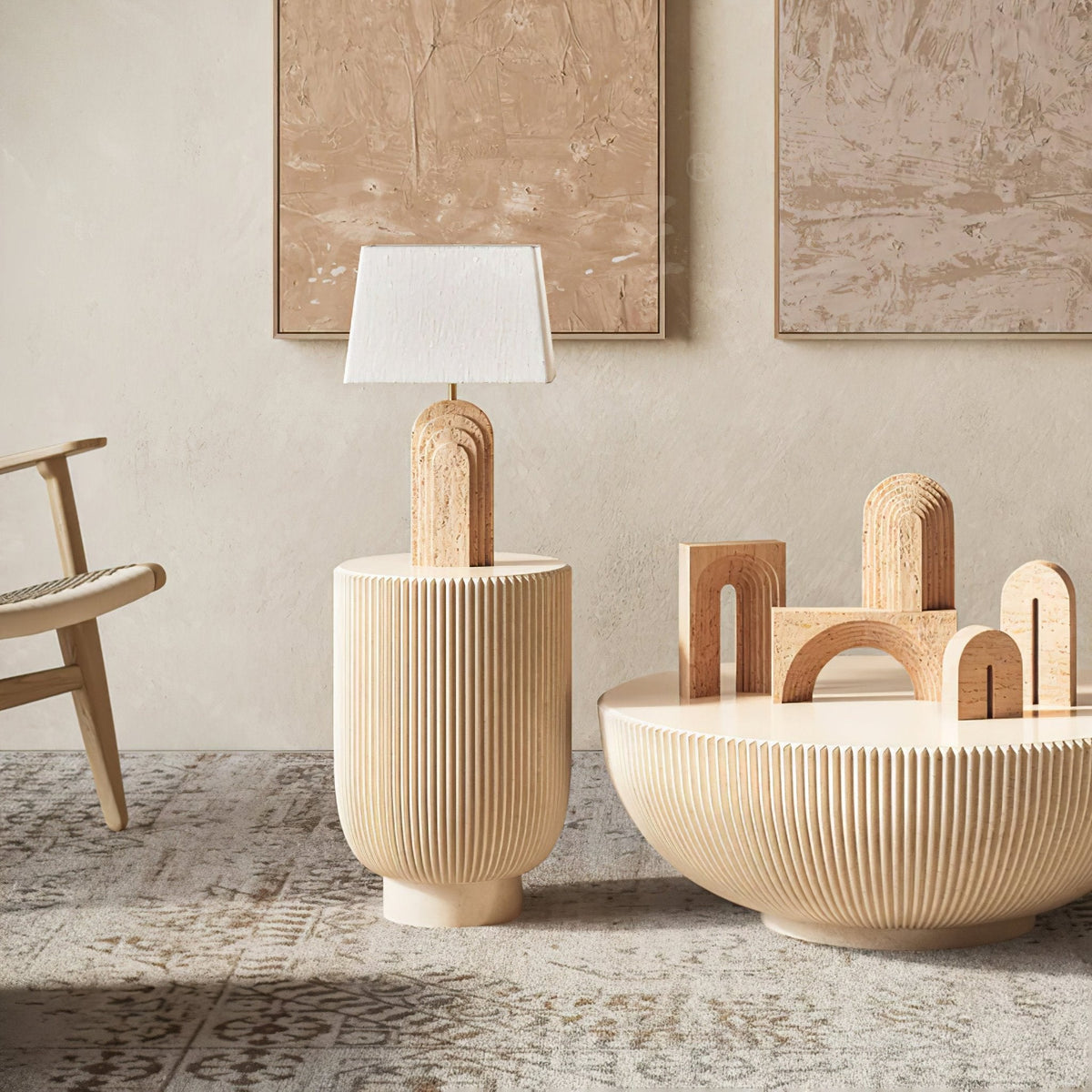 Verdura Travertine Table Lamp – Sculpted Natural Stone Accent Light