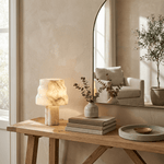 Verona Sculptural Alabaster Table Lamp with Gold Accents
