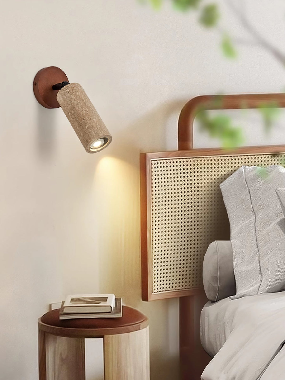 Versa Stone Adjustable Wall Sconce in Travertine and Wood