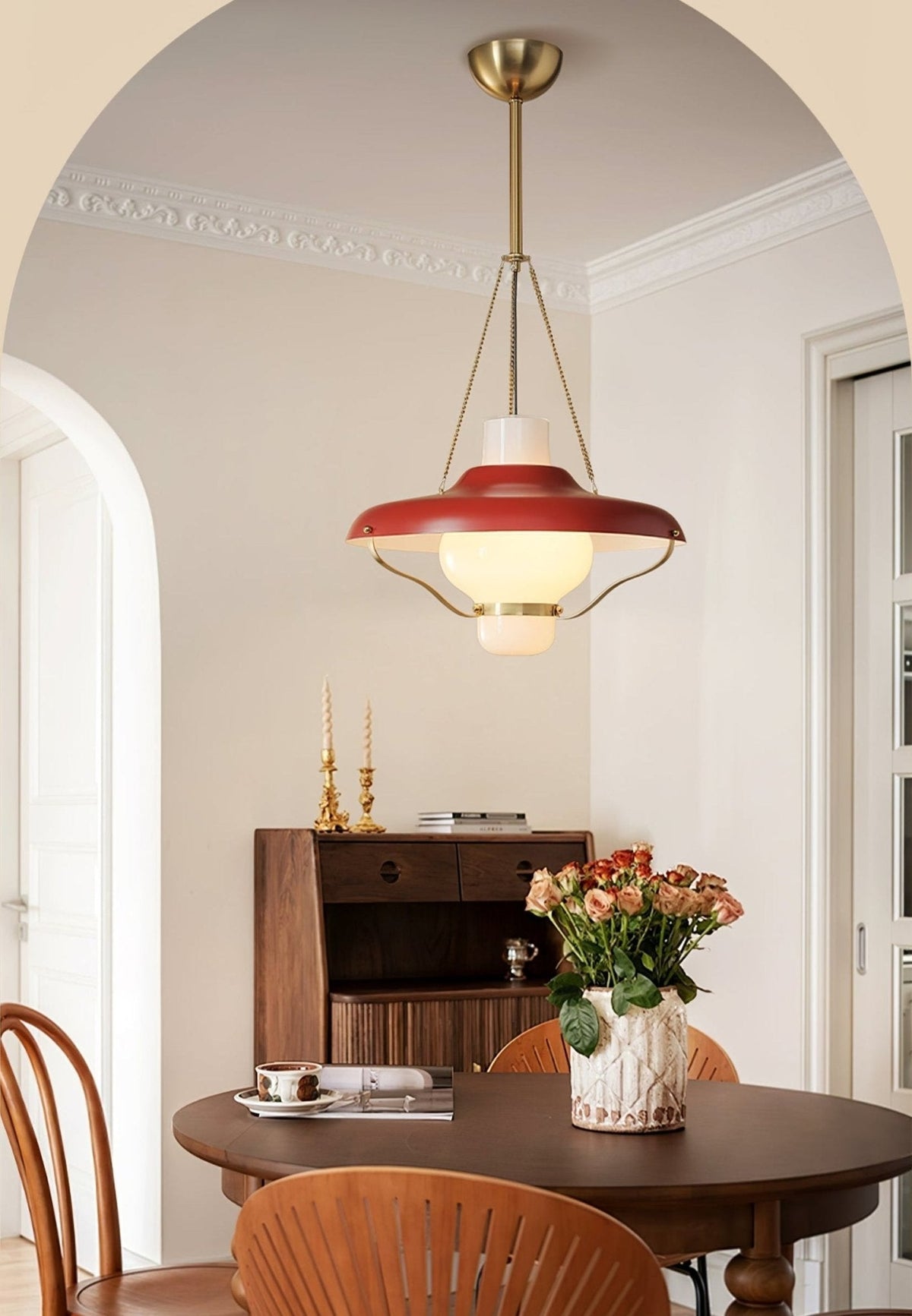 Vespara Pendant Light – Mid-Century Brass & Opaline Glass